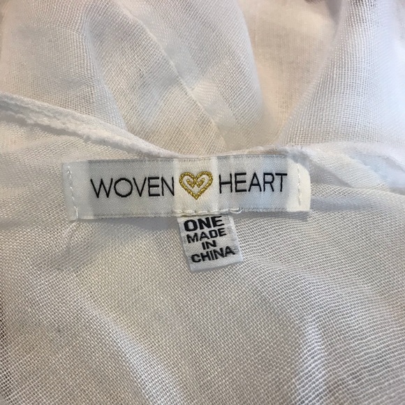 Woven Heart Embroidered Kimono Cardigan Sheer White Red One Size - Picture 8 of 10
